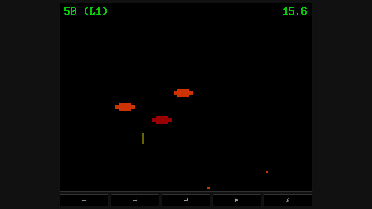 A stopped level 1 playfield showing 50 points and no surviving player craft.