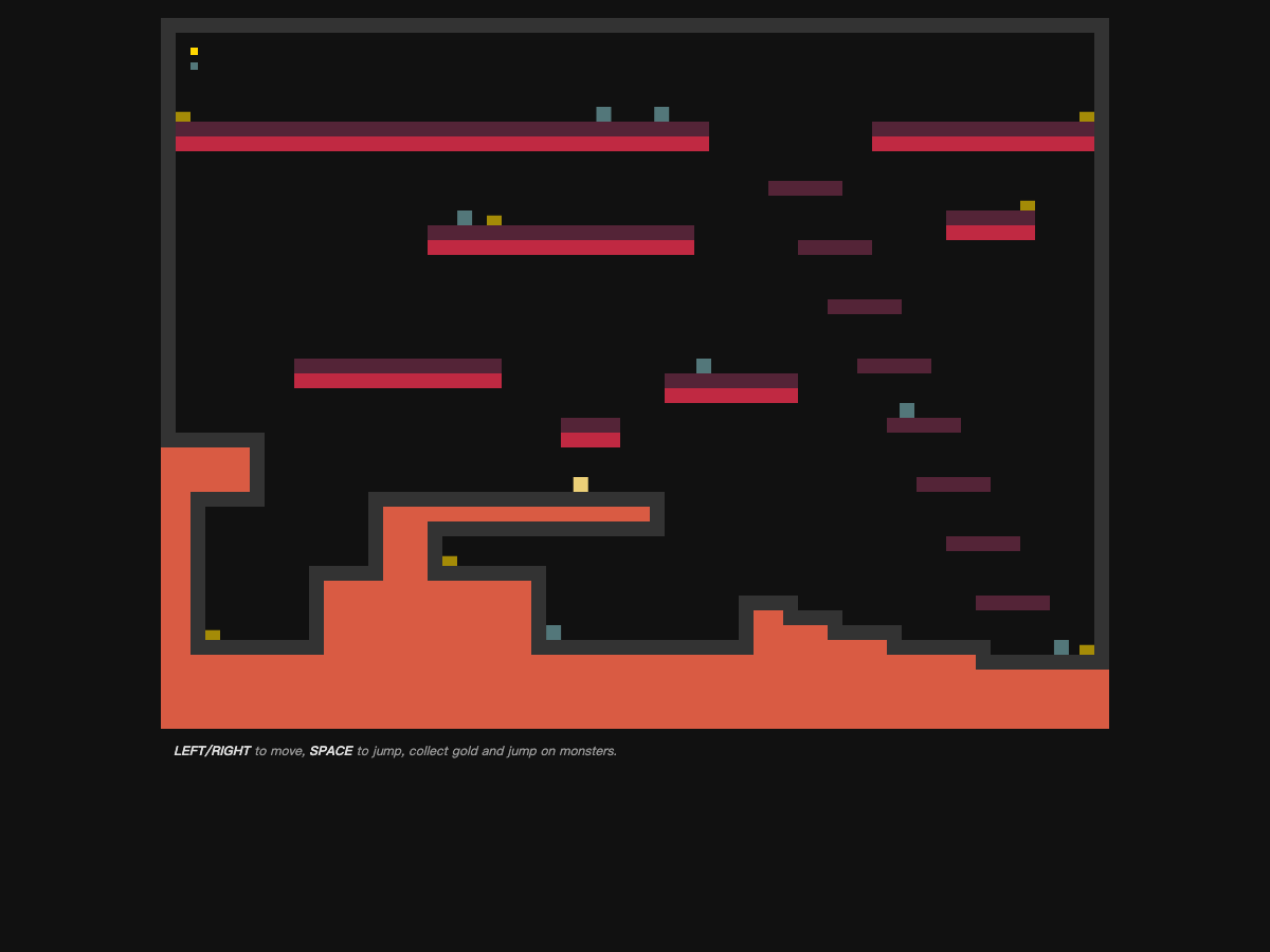 Yellow player climbing a raised platform in the tiny platformer