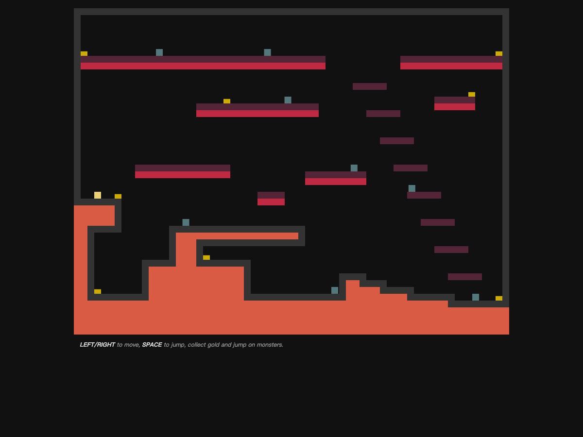 Tiny platformer fresh map after a page refresh with zero coins collected