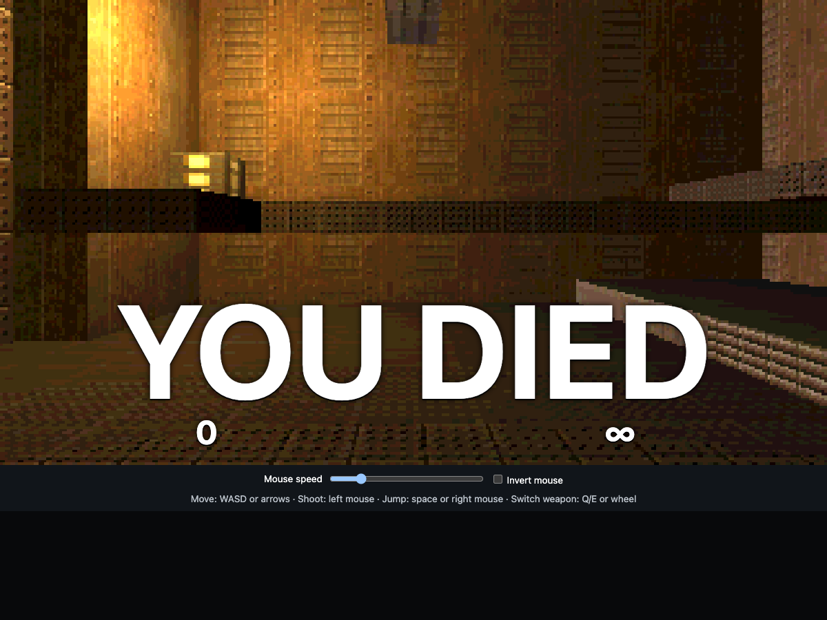 Q1K3 YOU DIED message at zero health